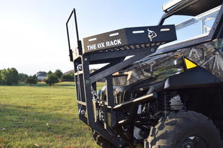 The Ox Rack is the first all-in-one front rack basket and loader that attaches to your UTV.