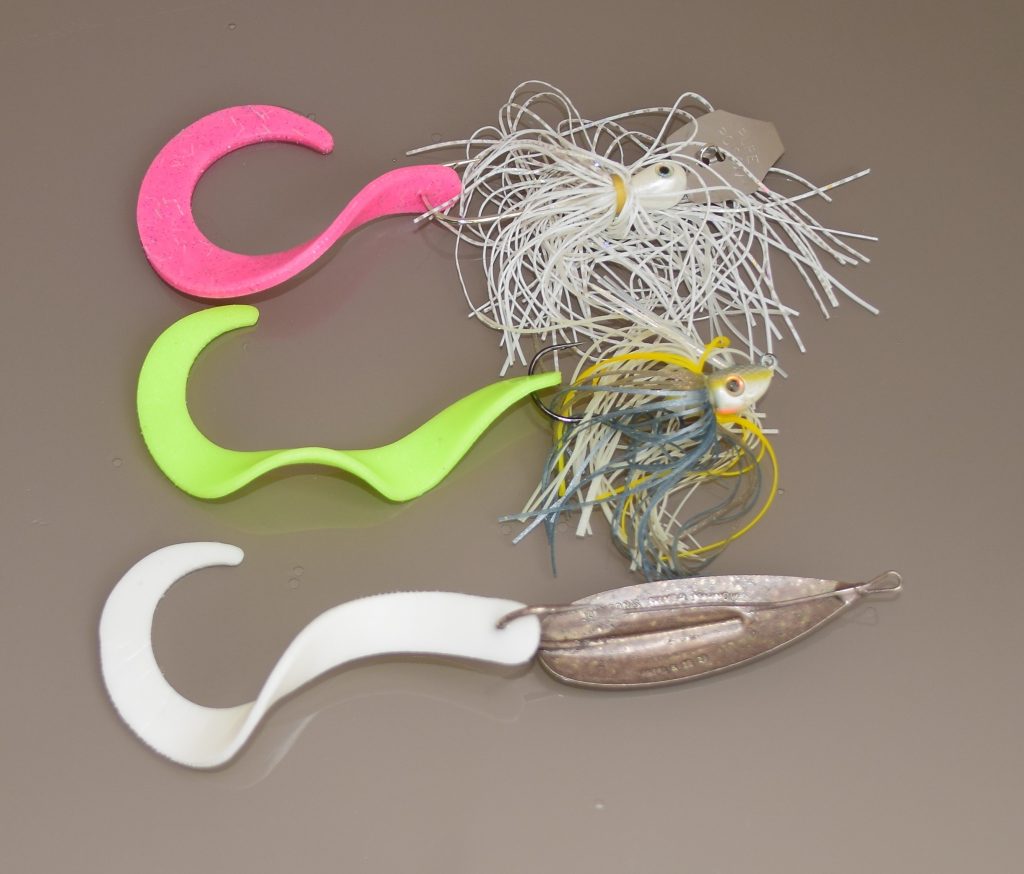 Fishbites curly tail pork rink baits make a perfect trailer to a jig or spoon